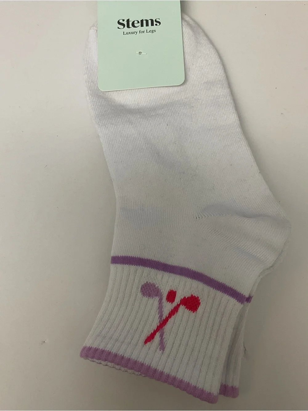STEMS WOMENS COTTON ANKLE SOCKS GOLF PATTERN WHITE WITH MAUVE OS NWT